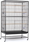 Prevue Hendryx Pet Products Wrought Iron Flight Cage - Big Rolling Bird Cage for Parakeets, Cockatiels, Conures, Lovebirds, Canaries, Finches, Parrotlets, & Caiques, 5 Ft - X-Large, Hammertone Black