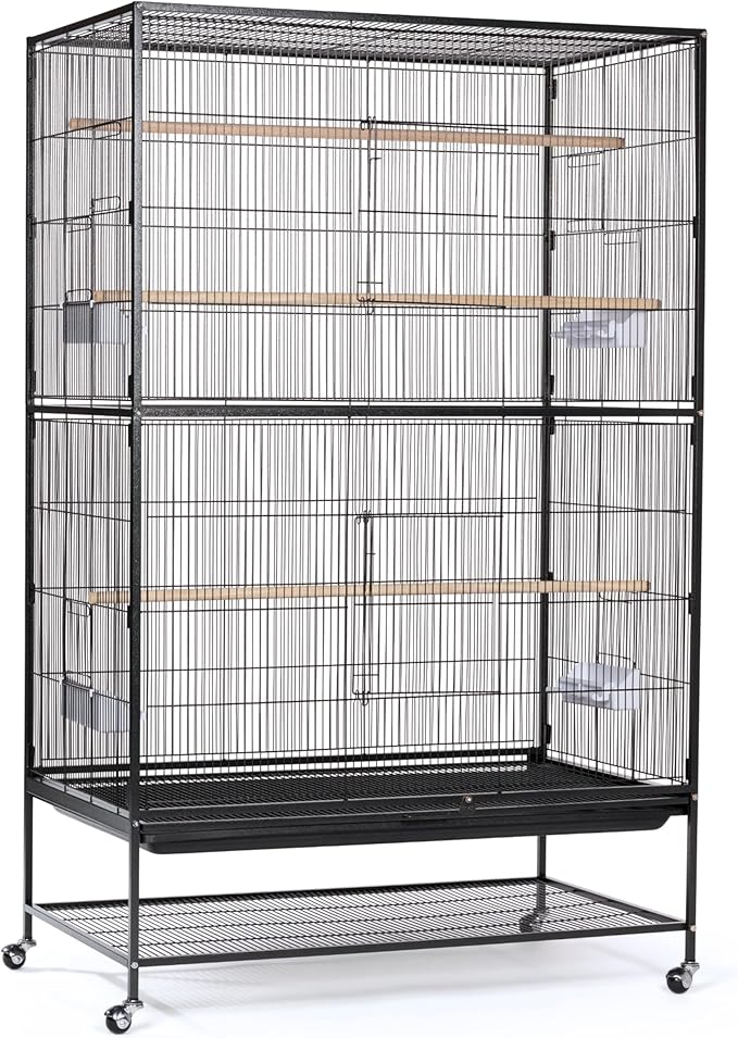 Prevue Hendryx Pet Products Wrought Iron Flight Cage - Big Rolling Bird Cage for Parakeets, Cockatiels, Conures, Lovebirds, Canaries, Finches, Parrotlets, & Caiques, 5 Ft - X-Large, Hammertone Black