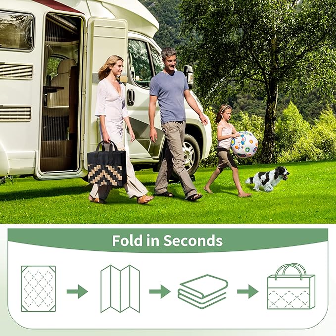 GENIMO Outdoor Rug for Patio Clearance, 10'x14' Waterproof Large Camping Mat, Reversible Plastic Straw Rugs for RV, Camper, Balcony, Backyard, Picnic, Deck (Black & Brown)