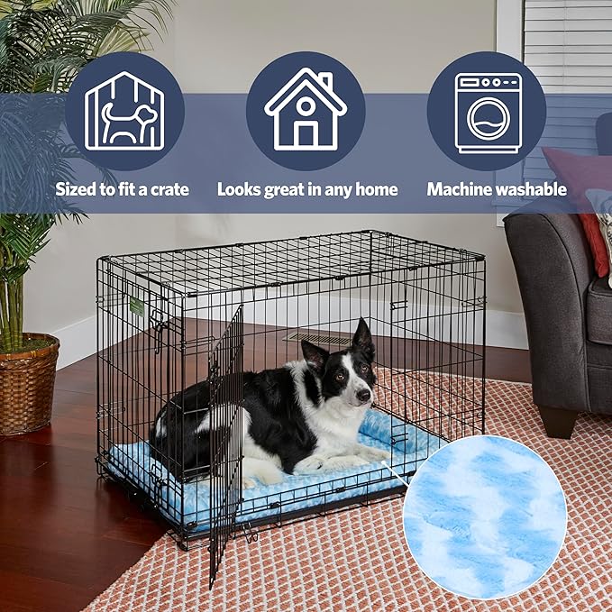 MidWest Homes for Pets QuietTime Fashion XS Dog Bed – Blue Faux Fur Bolster, Ultra-Soft and Machine Washable, Fits 22-Inch Crates and Carriers, for Small Dogs and Cats