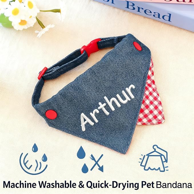 Custom Embroidered Dog Bandana Personalized with Name Adjustable Triangle Neckwear Scarf for Dogs and Cats Washable Polyester Pet Accessories Gift for Pet Lovers