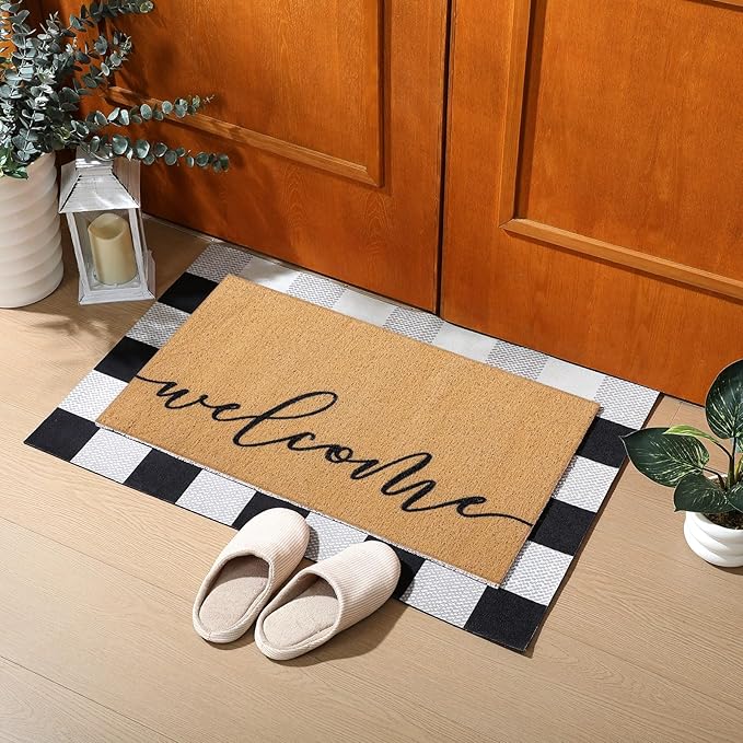 Tinideya 2 Pcs Door Mat Welcome Non Slip Coir Mats Floor Layering Doormats Seasonal for Front Porch Entryway Decor(Welcome)