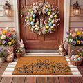 Tinideya 2 Pcs Easter Day Door Mat Welcome Outdoor Non Slip Coir Mats Flower and Bunny Floor Layering Doormats Seasonal for Front Porch Entryway Decor (Easter Bunny)