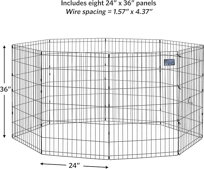 MidWest Homes for Pets Folding Metal Dog Exercise Pen, Indoor/Outdoor Playpen with No Door, Provides 16 Sq Feet of Play Space, 36-Inches Tall, Black E-Coated
