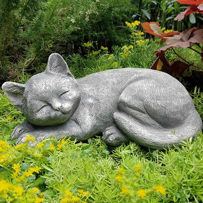 Garden Sleeping Cat Memorial Stone Cat Grave Marker Remembrance Kitten Statues for Garden,Patio,Lawn,Grave Decor Pet Sympathy Gift