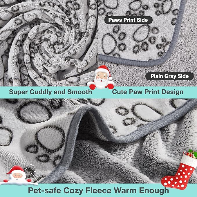 Stuffed Premium Soft Dog Blanket, with Flannel Grey Cute Paw Print, 43 * 66 inches, Self Warming Cat Blanket Puppy Supplies Dog Products Stuff Essentials
