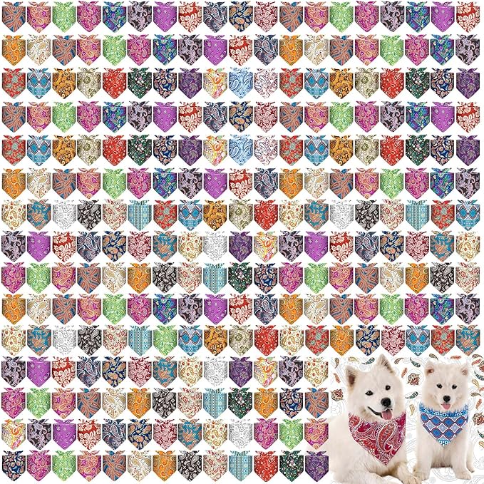 Aliceset 180 Pcs Paisley Dog Bandana Bulk Retro Bandanas for Dogs Adjustable Washable Pet Triangle Scarf Paisley Print Dog Kerchief Bibs for Small Medium Large Dog Cat Holiday Costume Accessories