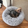 Calming Donut Dogs Beds for Small Dogs Washable,19inch Fluffy Round Puppy Bed for Puppies,Cats & Toy Breeds with Raised Rim,Fits up to 15 lbs Pets,Frost Grey