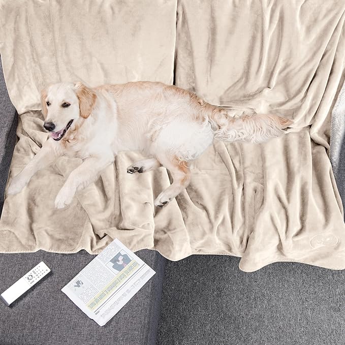 PETMAKER Dog Blanket - 80x100in Reversible Sherpa Blanket - Throw Blankets for Bed, Couch, Crate or Car - Machine Washable Puppy Essentials (Cream)