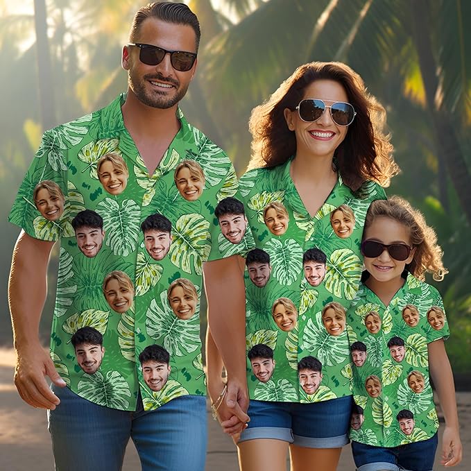 Custom Hawaiian Shirt with Face Photo Picture for Men Women Kids Youth Adult, Tropical Personalized Hawaiian Shirts Gift