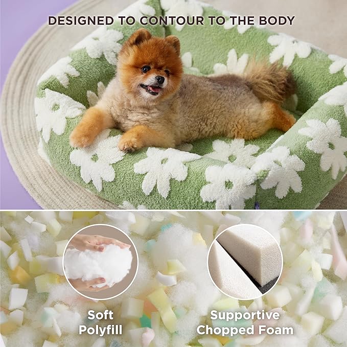 LE SURE Cute Dog Bed for Small Dogs - Washable Puppy Beds,Cozy Rectangle Orthopedic Pet Sofa with Jacquard Shaggy Plush & Anti Slip Bottom,25x21x7inches