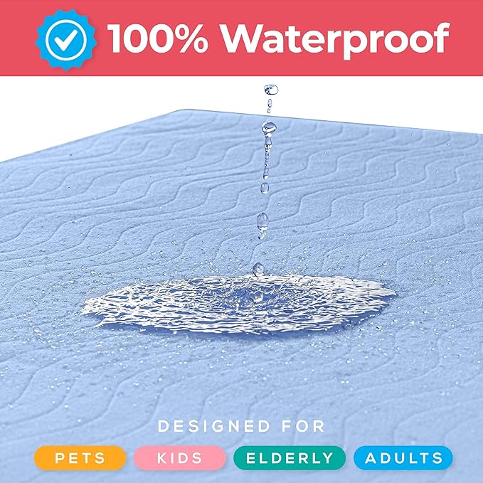 Utopia Bedding Washable Underpads 34" x 52" (Pack of 2), Waterproof Reusable Heavy Absorbency Incontinence Bed Pads for Adults, Kids, Elderly and Pets, Bedwetting Pads for Sofa and Couch (Blue)