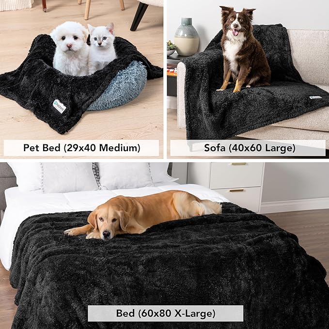 PetAmi Dog Blanket for Large Medium Dogs Black, Fluffy Soft Puppy Blanket, Sherpa Fleece Cat Blanket for Kitten Doggie, Calming Pet Blanket Throw for Bed Washable Sofa Couch Cover, Large 40x60