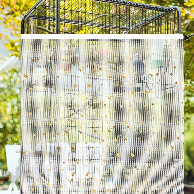 Bird Cage Cover, 60-118'' Large, 31.5'' H Adjustable Nylon Mesh Net, Soft Airy, White, Starry Sky Pattern, Drawstring, Breathable, Hand Wash Only