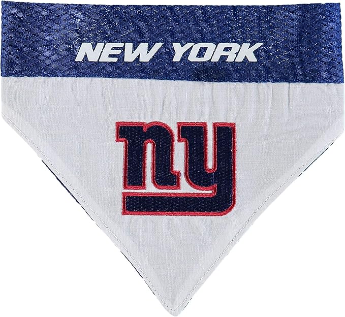 NFL DOG BANDANA - NEW YORK GIANTS REVERSIBLE PET BANDANA. 2 Sided Sports Bandana with a PREMIUM Embroidery TEAM LOGO, Large/X-Large. - 2 Sizes & 32 NFL Teams available