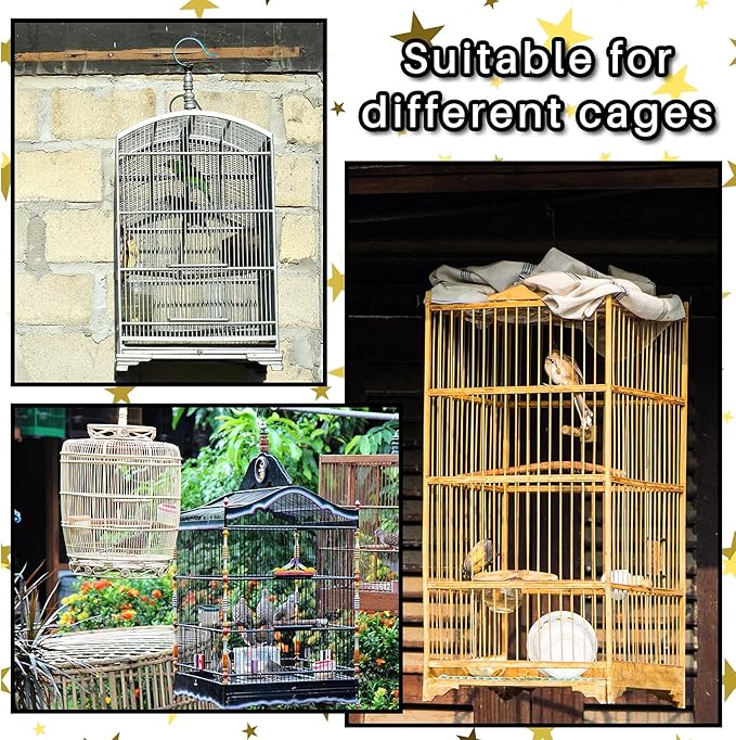 Shappy Large Bird Cage Birdcage Nylon Mesh Net Cover Seed Feather Catcher Universal Birdcage Cover Bird Seed Guard Skirt for Parakeet Macaw African Square Cage (Black Star Style, XL)