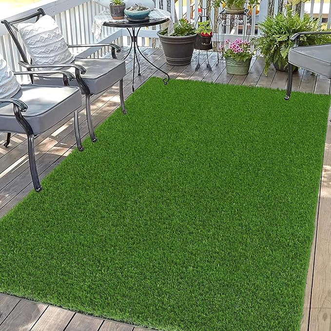 Bsmathom Artificial Grass Rug Indoor Outdoor Rug, 4x6Ft Artificial Grass Area Rug for Patio, Synthetic Artificial Grass Turf Fake Grass Rug with Drainage Holes for Balcony Garden Lawn Landscape