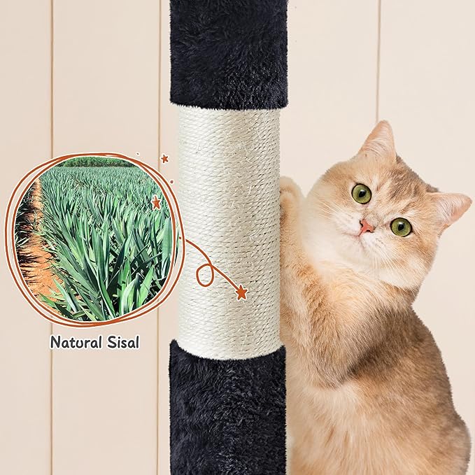 Yaheetech 76.5in Multi-Level Large Cat Tree, Big Cat Tower with 3 Condos, Cozy Plush Perches, 9 Sisal Scratching Posts and Ladder, Activity Center for Large Kitties, Black