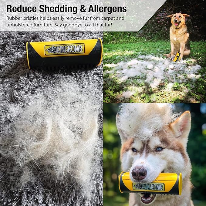 King Kanine Deshedding Dog Brush - Self Cleaning Deshedding Brush for Cats Dogs and Horses - Pet Comb for Grooming and Removing Loose Hair - Designed for Short to Medium Coats of All Stages