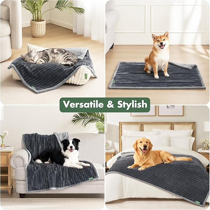 Waterproof Dog Blanket for Couch - Washable Medium Pet Blanket for Furniture Protector, Cozy Fleece Calming Dog Crate Blankets for Indoors & Outdoors, Dark Grey, 30"x40"