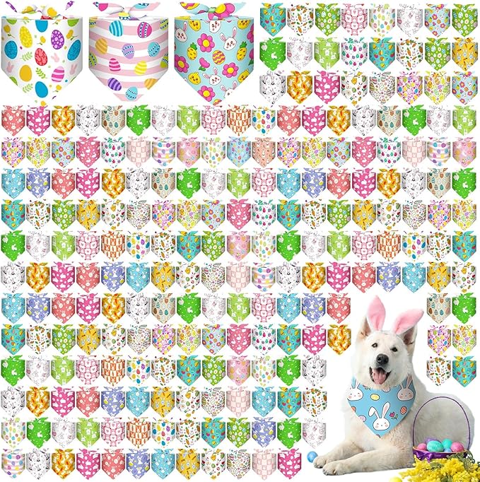 Aliceset 180 Pcs Easter Dog Bandana Bulk Spring Bandanas for Dog Cute Pet Scarf Bibs Soft Triangle Scarf Bunny Neckerchief Holiday Costume for Boy and Girl, Small and Medium Pet