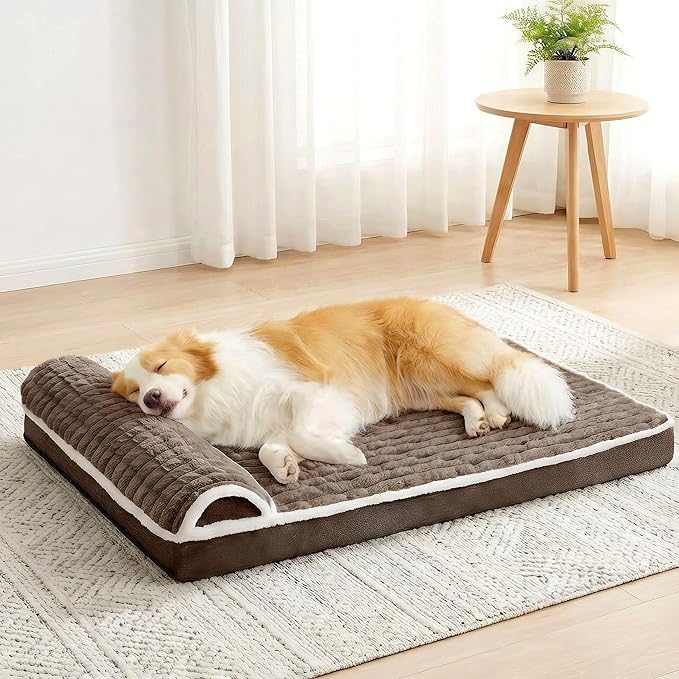 Orthopedic Dog Bed Medium Size Dog with Pillow 30''X20'', Waterproof Soft Comfortable Egg Crate Foam Pet Crate Beds Mat with Removable Washable Cover and Non-Slip Bottom, Taupe