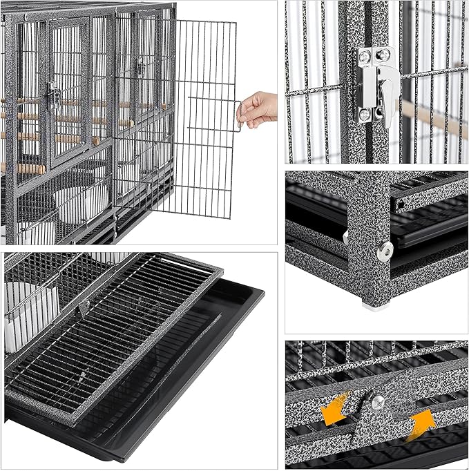 Yaheetech Stackable Bird Cage Divided Breeder Breeding Parakeet Bird Cage for Canaries Cockatiels Lovebirds Finches Budgies Small Parrots, Black