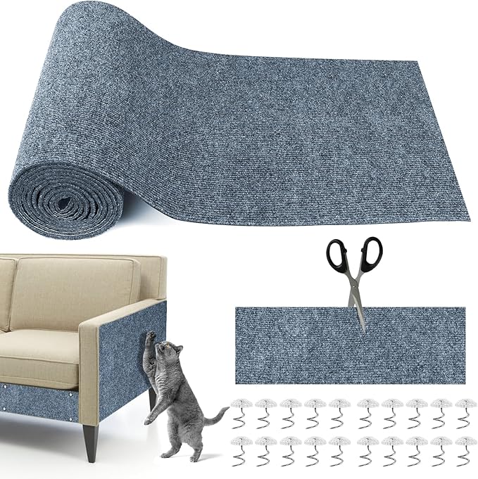 Cat Scratching Mat, 118" x 15.8" Self-Adhesive Trimmable Cat Scratching Carpet Mat with 20 Screws, DIY Cat Scratchers Furniture Protector for Indoor Cats, Couch, Wall and Cat Tree Shelves