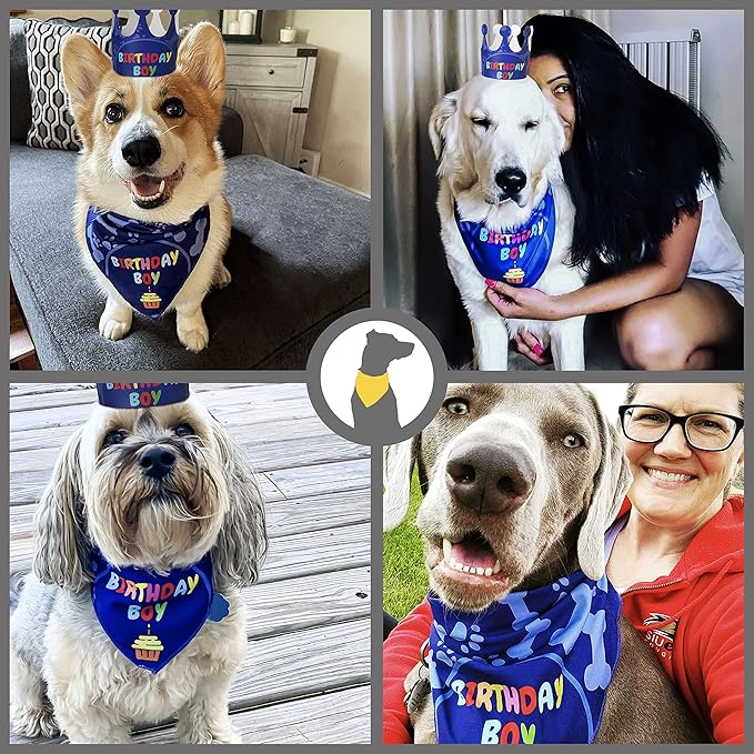 Dog Birthday Party Supplies - Bandana Set with Party Hat, Crown and Banner - 'It's My Birthday Mother Puppers' for Medium, Large Dogs