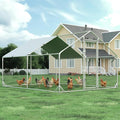 4ever2buy Large Metal Chicken Coop with Run Walk-in Poultry Cage Chicken Runs House Pen Cage Spire Roofed Chicken Coops with Anti-Ultraviolet Cover for Outdoor Yard Farm Use 9.8’L x 13.1’W x 6.4’H