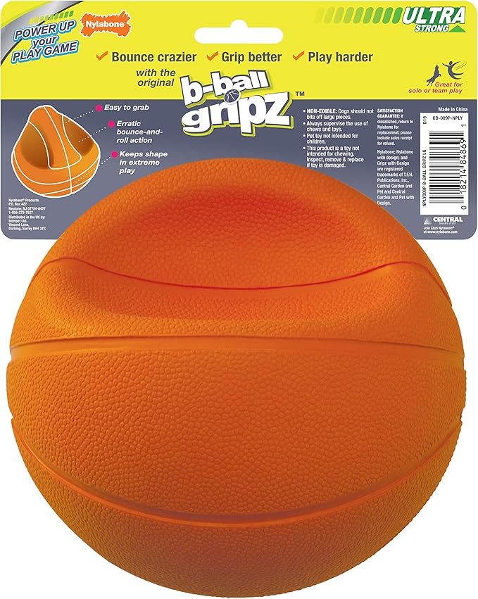 Nylabone Power Play Gripz Felt Basketball Rubber Fetch Toy, Squeaky Ball for Dogs, Large (1 Count)