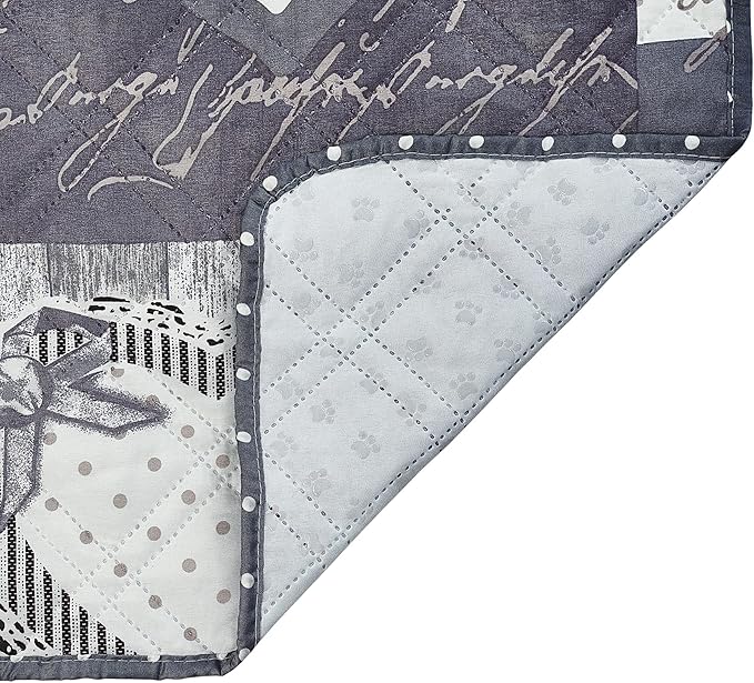 Brilliant Sunshine Quilted Calming Dog Bed Mat, Removable Washable Cover, Cushion Protector and Couch Covers for Dogs, Pets, Cats, Medium, Grey Heart Love Patchwork