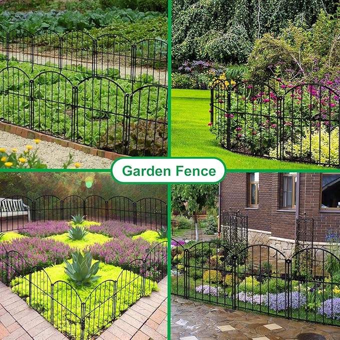 Decorative Garden Fence 17in x30ft, 30 Pack Rustproof Metal No Dig Fence Animal Barrier for Dog, Arched Flower Bed Edging Ornamental Wire Border Panel Fencing (Black, 30 Panels-17in(H) x30ft(L))