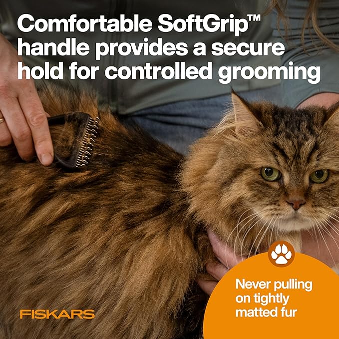Fiskars Pet, Cat and Dog Brush, Fine Bristles & SoftGrip Handle for Gentle Grooming and Deshedding, Cat and Dog Supplies, Orange/Black