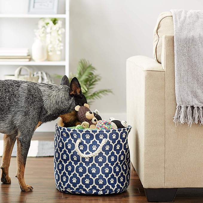 Bone Dry 6192 Pet Storage Collection Lattice Paw Print, Medium Round, Nautical Blue
