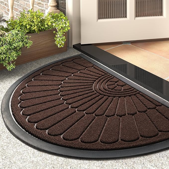 tchdio Door Mat Outdoor Indoor Entrance Doormat-Semicircular Durable Rubber Non Slip Front Door Mat for Outside Inside Entry Entryway Dirt Trapper WelcomeMat for Muddy Paws and Shoes-Brown 24”x36”