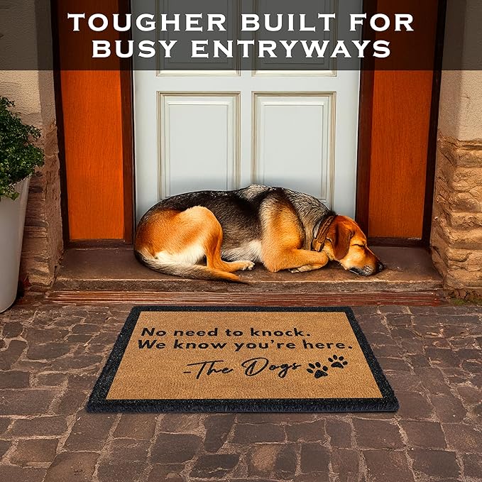 MAINEVENT No Need to Knock We Know You're Here Door Mat 30x17 Inch, No Need to Knock Dog Doormat for Covered Outdoor Area, Funny Welcome Mat, Pet Door Mat, Dog-Lover Gift