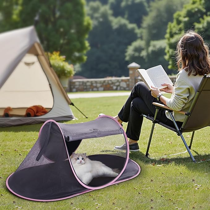 X-ZONE PET Outdoor Cat Tent, Pop Up Cat Playpen, Pet Enclosure Suitable Birds and Small Animals Pink