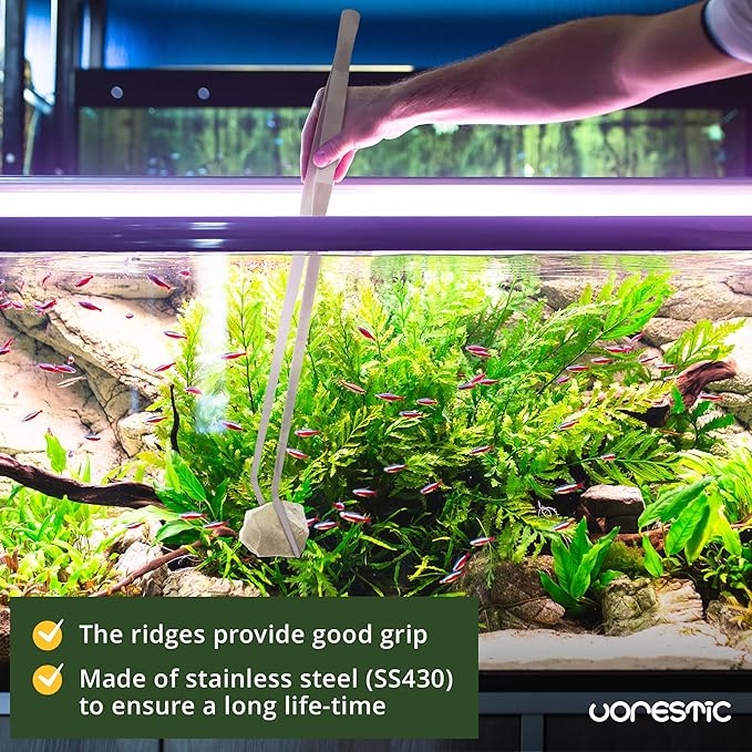VORESTIC Straight and Curved Aquarium Tweezers Set 18 Inch, Stainless Steel Long Tweezers for Fish Tank Planting, Aquascaping, Reptile Feeding Tongs, Terrarium Tool and Aquarium Tongs