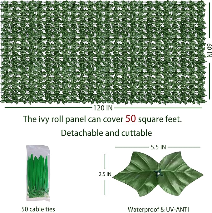 Artificial Ivy Privacy Fence Wall Screen,60X120 in UV-Anti Faux Greenery Backdrop Ivy Vine Leaf Hedges Fence Panels for Patio, Balcony, Garden, Backyard Indoor Outdoor Green Wall Decor