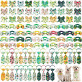 Reginary 100 Pieces Dog Bow Tie Collar Set Include 40 Dog Neckties, and 30 Puppy Bowties, 30 Collar Flowers, Adjustable Pet Ties Grooming for Small Medium Cats Pets Supply(Cactus)
