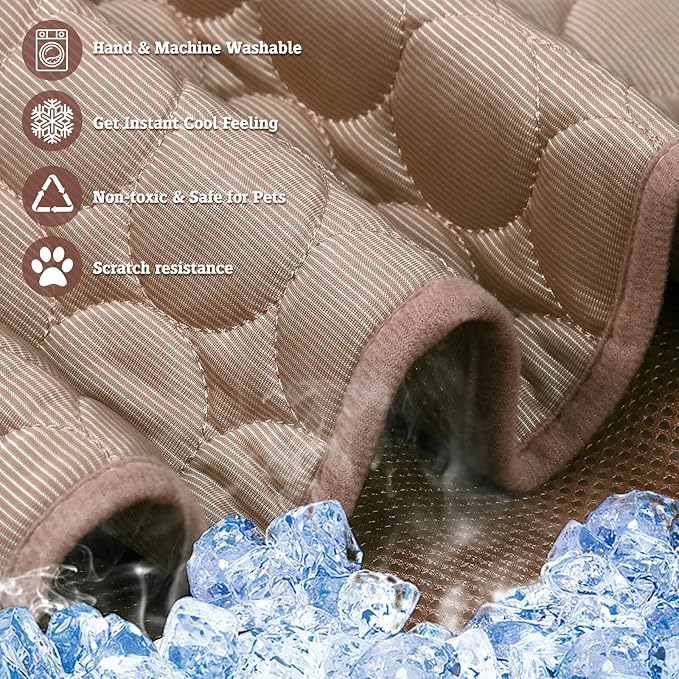 Washable Dog Cooling Mat Ice Silk Cooling Mat for Dogs Pet Self Cooling Pad Blanket Dog Cooling Pad for Indoor & Outdoor Car Seats (Coffee, 28x22 in)
