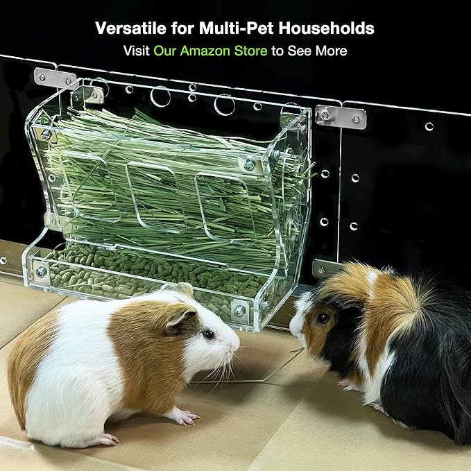GuineaLoft™ 2-in-1 Hay & Food Feeder for Guinea Pigs, Rabbits & Small Pets – No-Waste Hay Rack with Dual-Compartment Bowl, Easy Cage Mount, Space-Saving Design