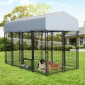 Grepatio Outdoor Dog Kennel for Large Dogs, 8x4x5.7 FT Dog Enclosure with Waterproof, Heavy Duty Welded Wire Steel Dog Playpen Fence with 2 Rotating Dogs Bowls, Outside Dogs Cage Run with Secure Lock