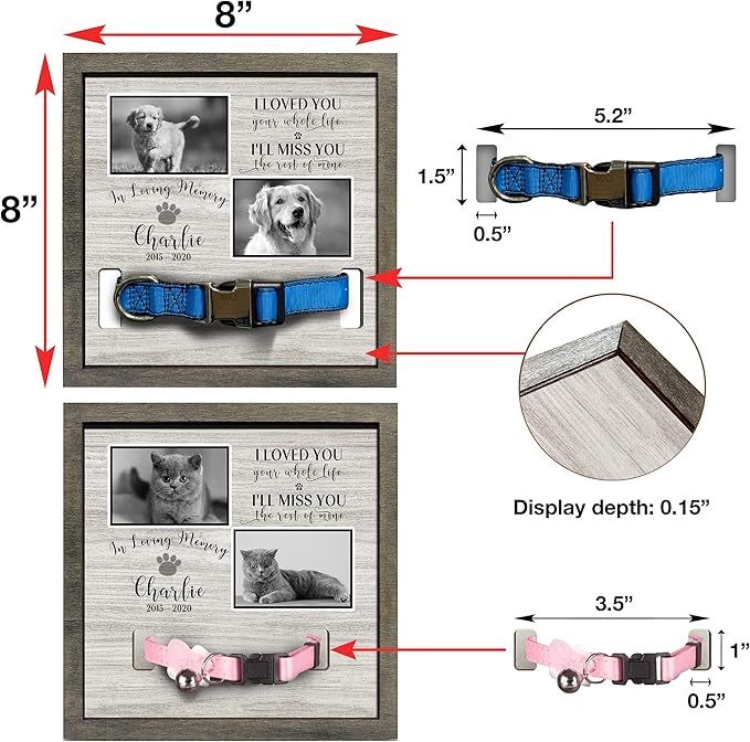 Personalized Dog Memorial Picture Frame Remembrance Gifts for Loss of Loved Pet Collar Plaque In Loving Memory of Dog and Cat Sympathy Gifts Pawprints Pet Decorations Hanging Wall Art
