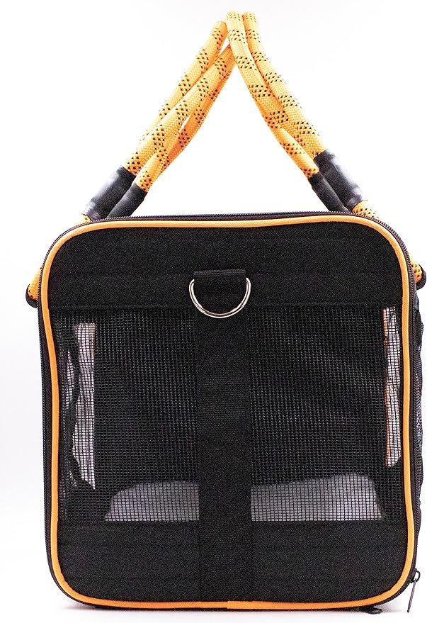 Buddy's Best Airline Approved Pet Carrier – Black & Orange Heavy Duty, Fits Under Seat, TSA Compliant, Ventilated Mesh Design w/Waterproof Base & Reflective Safety Strips