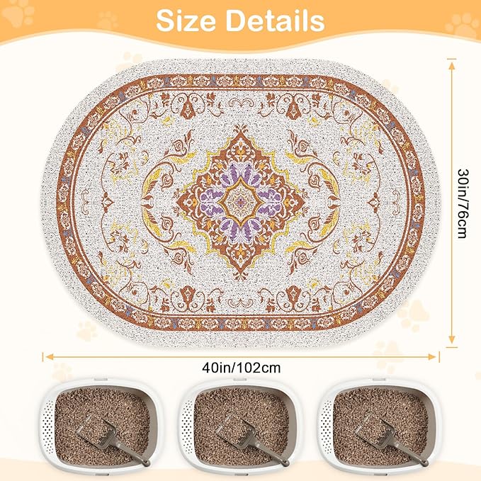 Bienbee Cat Litter Mat, 40" x 30" Jumbo Size Litter Box Mat Rug with Non-Slip Bottom, Urine and Water Proof, Easy to Clean Cat Supplies Essentials for Indoor Kitty Kitten Floor,Brown XL