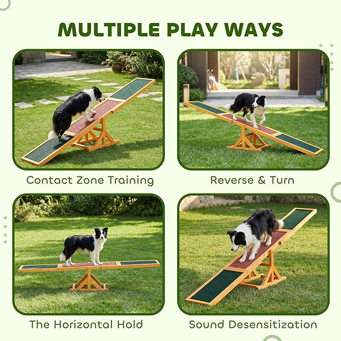 PawHut Wooden Dog Agility Seesaw for Training and Exercise, Platform Equipment Run Game Toy, Weather Resistant Pet Supplies, 71" L x 12" W x 12" H, Natural