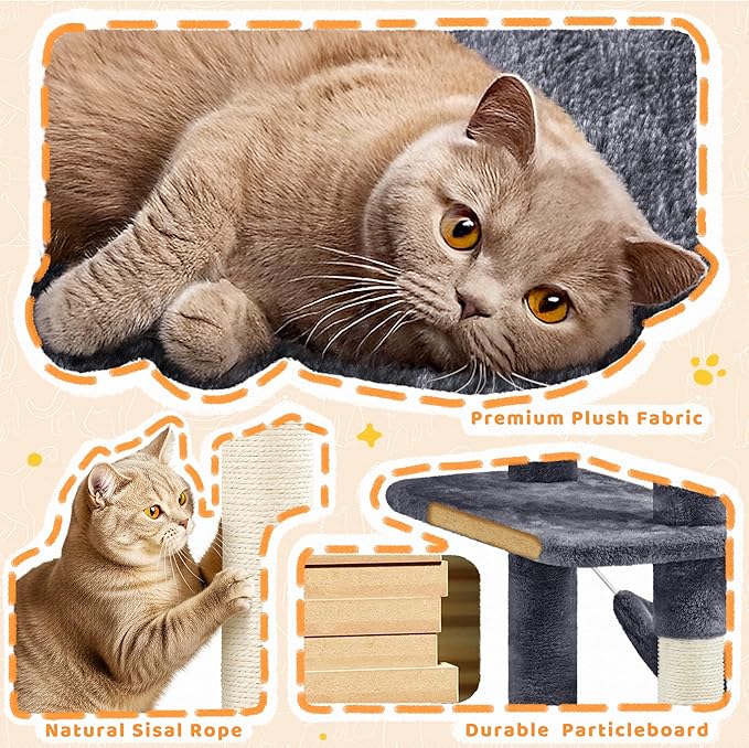 Yaheetech Cat Tree, 82.5in Large Tower w/Hammock, 2 Kitty-Ear Perches, 2 Cozy Condos, Scratching Posts, Basket, Furniture for Large Cats, Kittens, Dark Gray
