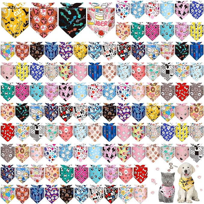 Amylove 120 Pcs St. Patrick's Day Dog Bandanas Bulk Holiday Triangle Dog Pack Puppy Kerchief Bandana Adjustable Spring Pet Scarf for Pet Cat Costume Accessories Decor(Cartoon)